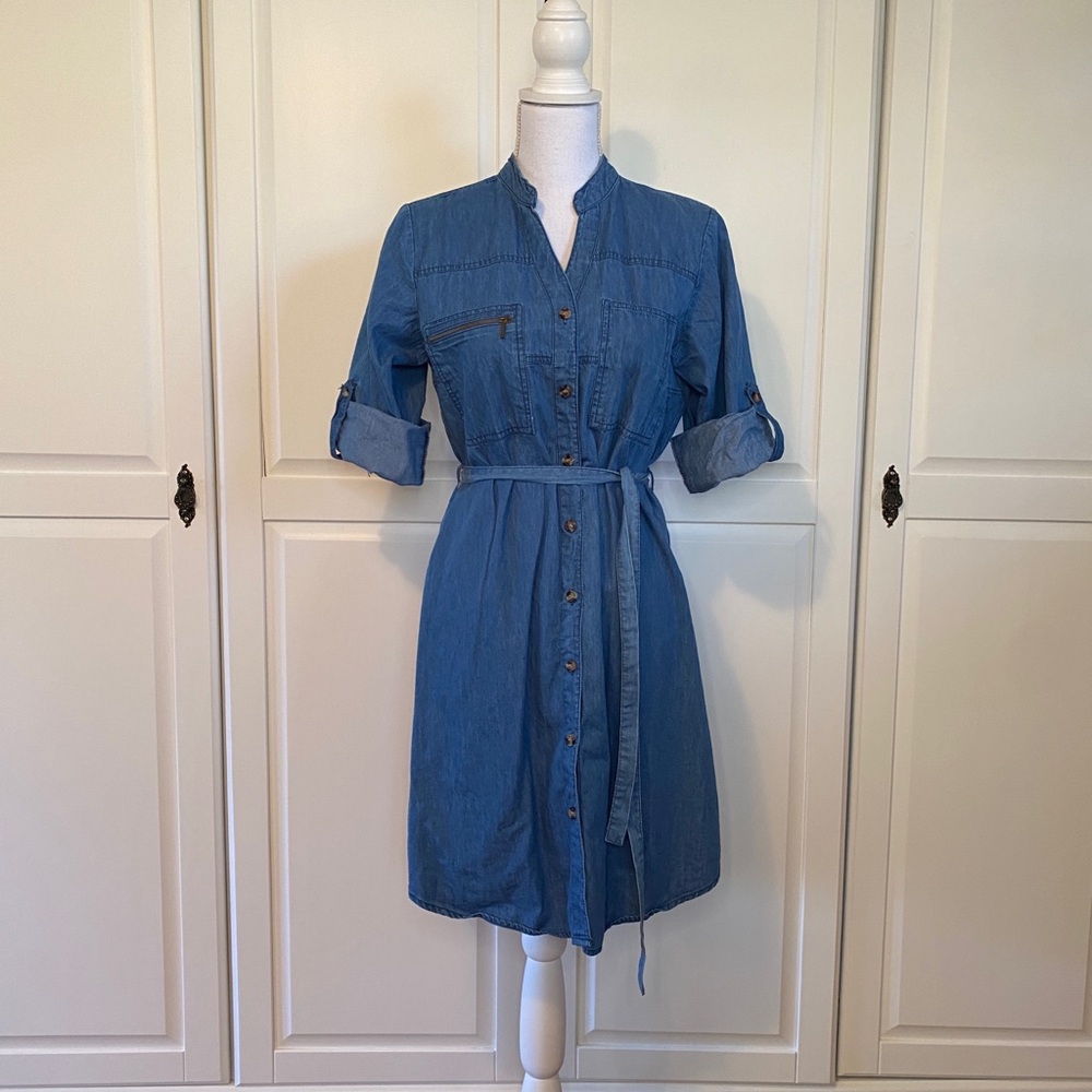 Knee-Length Chambray Shirt Dress